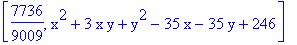 [7736/9009, x^2+3*x*y+y^2-35*x-35*y+246]
